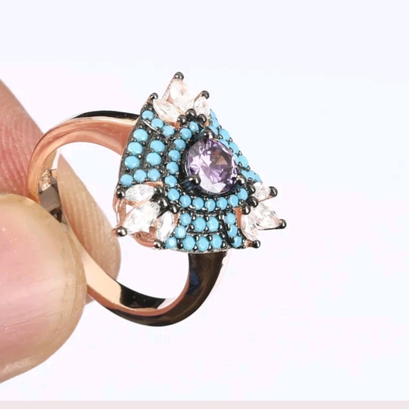 Amethyst, turquoise & topaz earring & ring SET - Picture 2 of 8